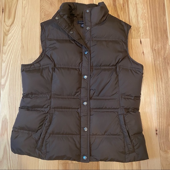 Lands End Women’s Dark Brown 80% Down 20% Feathers Puffer Vest Snap Closure - Picture 3 of 7